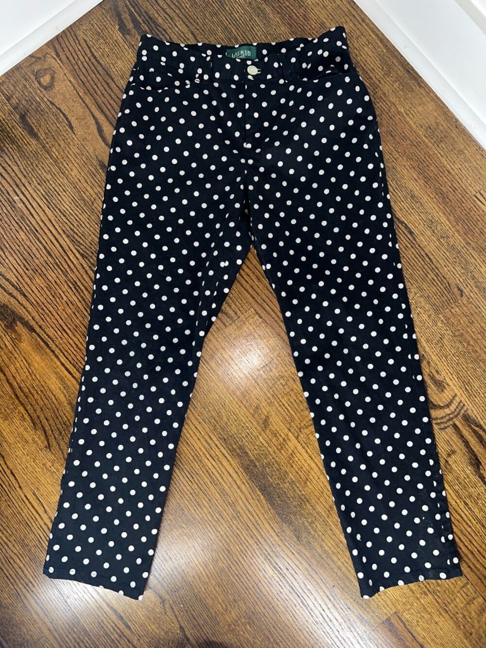 Lauren Ralph Lauren Womens Pants Size 8 Petites Polka Dot Black White